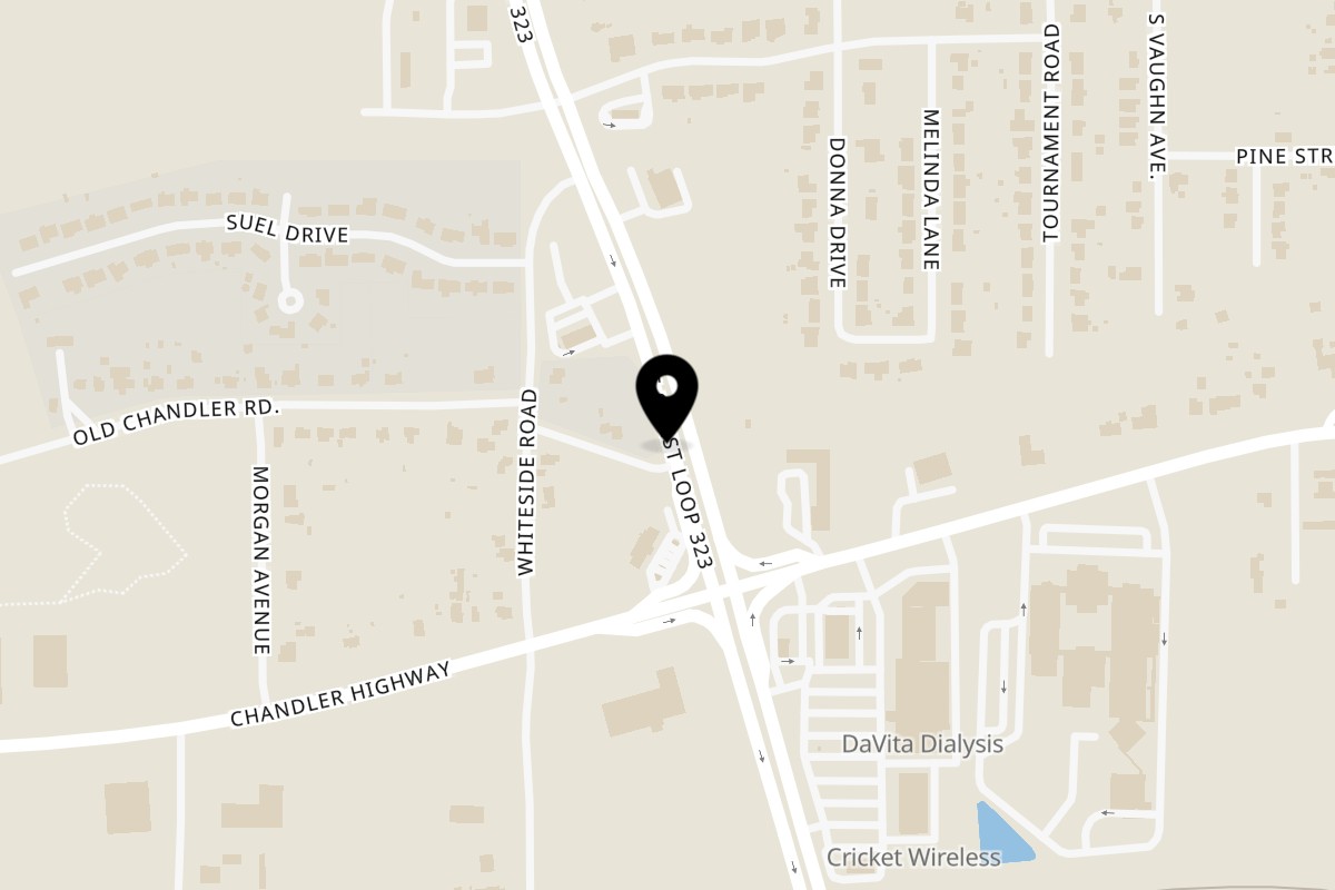 Map showing the location of Candies Funnel Cakes & More on 3801 Old Chandler Rd in Tyler